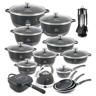 Anniversary Celebration while stocks last：31 Pcs Non Stick Granite Kitchen Cooking Set with Tools
